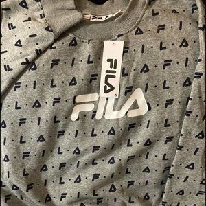 FILA NWT Plus size 2X; all over logo sweatshirt is soft and fuzzy inside, comfy